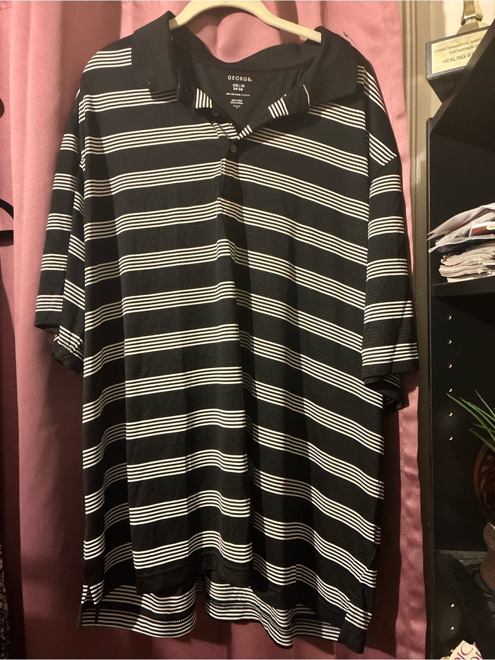 George Black & White Striped Polo Shirt